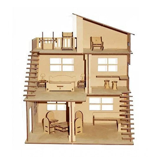 Fashion Wooden Dollhouse For Furniture Made By (Wood Color)
