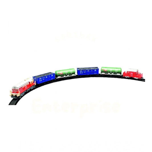 Fashion Plastic Choo Choo Train Small Cargo Battery Operated Flash Light And Sound Vintage Train Track Set With Locomotive Engine (Multicolor)