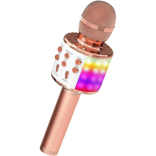Fashion Metal Wireless Bluetooth Microphone With Led Lights  Portable Handheld Mic Speaker For Kids (Assorted)