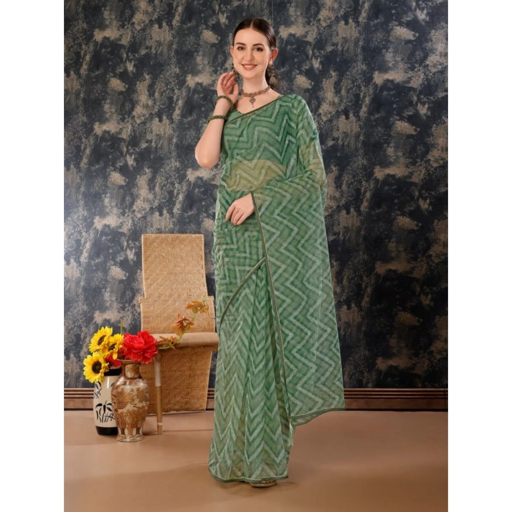 Amfyn Women's Linen Zig Zag Saree With Unstitched Blouse (Green, 5-6 Mtrs)