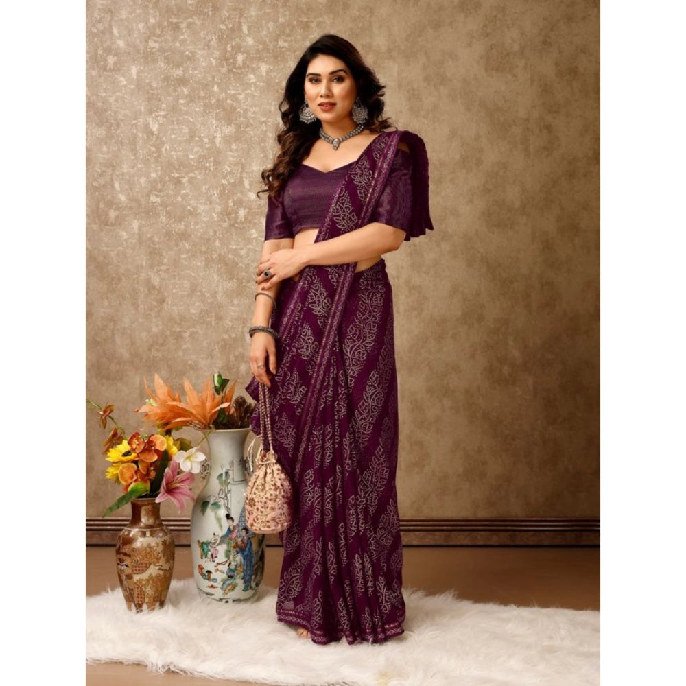 Amfyn Women's Zomto Bandhini Saree With Unstitched Blouse (Wine, 5-6 Mtrs)