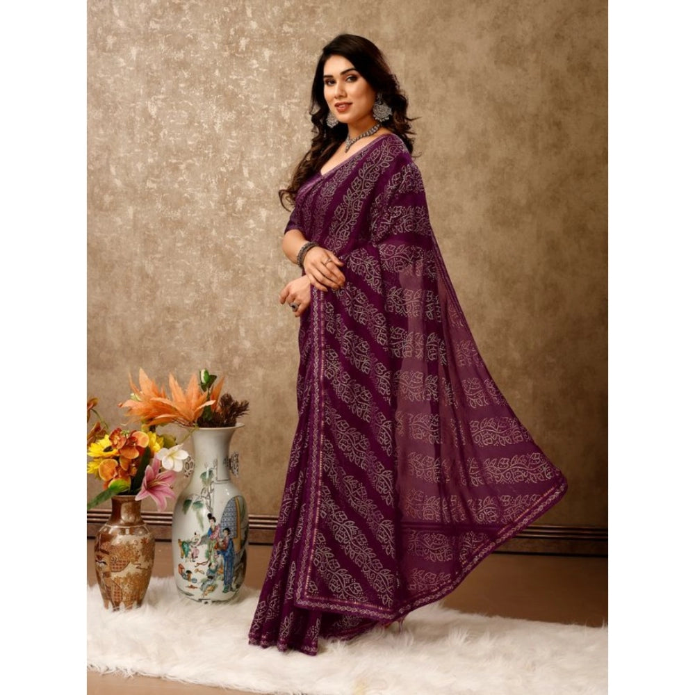 Amfyn Women's Zomto Bandhini Saree With Unstitched Blouse (Wine, 5-6 Mtrs)