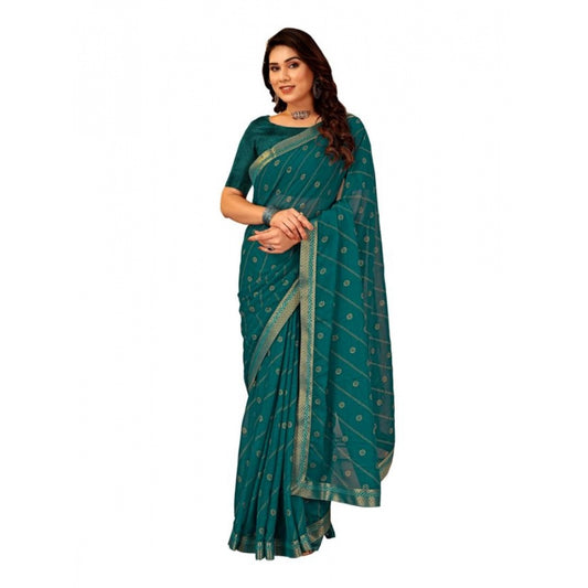 Amfyn Women's Zomto Bandhini Saree With Unstitched Blouse (Teal Blue, 5-6 Mtrs)