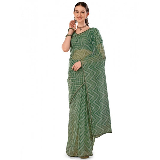 Amfyn Women's Linen Zig Zag Saree With Unstitched Blouse (Green, 5-6 Mtrs)