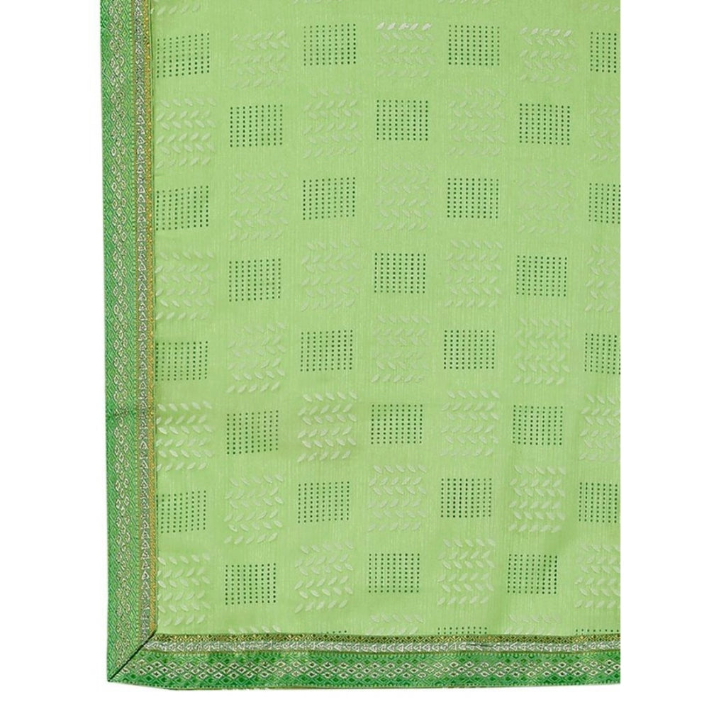 Amfyn Women's Zomto Checked Saree With Unstitched Blouse (Green, 5-6 Mtrs)