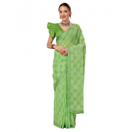 Amfyn Women's Zomto Checked Saree With Unstitched Blouse (Green, 5-6 Mtrs)