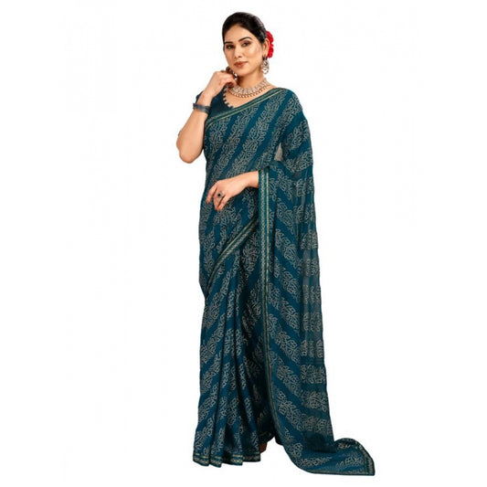 Amfyn Women's Zomto Bandhini Saree With Unstitched Blouse (Blue, 5-6 Mtrs)