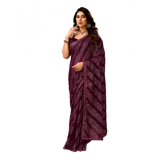 Amfyn Women's Zomto Bandhini Saree With Unstitched Blouse (Wine, 5-6 Mtrs)