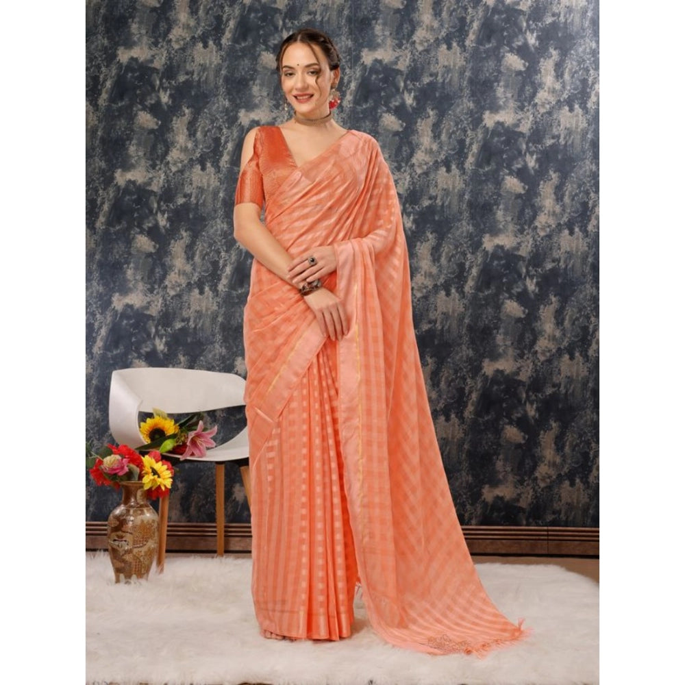 Amfyn Women's Chiffon Fabric Line Saree With Unstitched Blouse (Peach, 5-6 Mtrs)