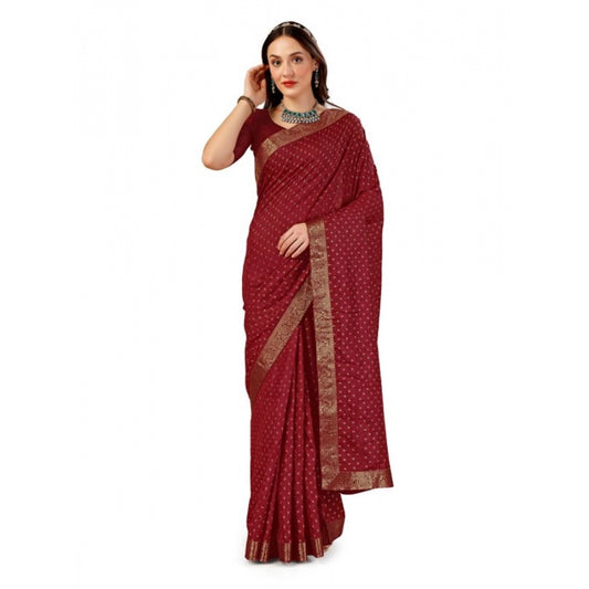 Amfyn Women's Vichitra Bandhini Saree With Unstitched Blouse (Maroon, 5-6 Mtrs)