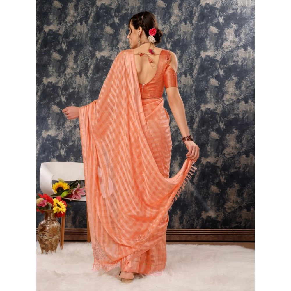 Amfyn Women's Chiffon Fabric Line Saree With Unstitched Blouse (Peach, 5-6 Mtrs)