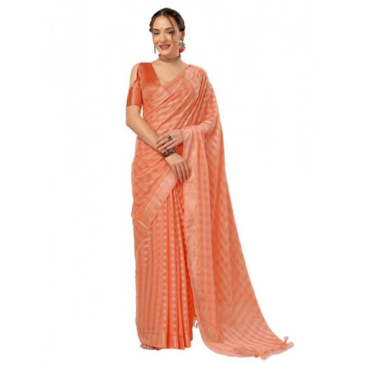 Amfyn Women's Chiffon Fabric Line Saree With Unstitched Blouse (Peach, 5-6 Mtrs)