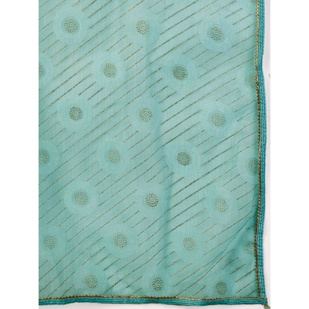 Amfyn Women's Linen Gola Printed Saree With Unstitched Blouse (Turquies Green, 5-6 Mtrs)