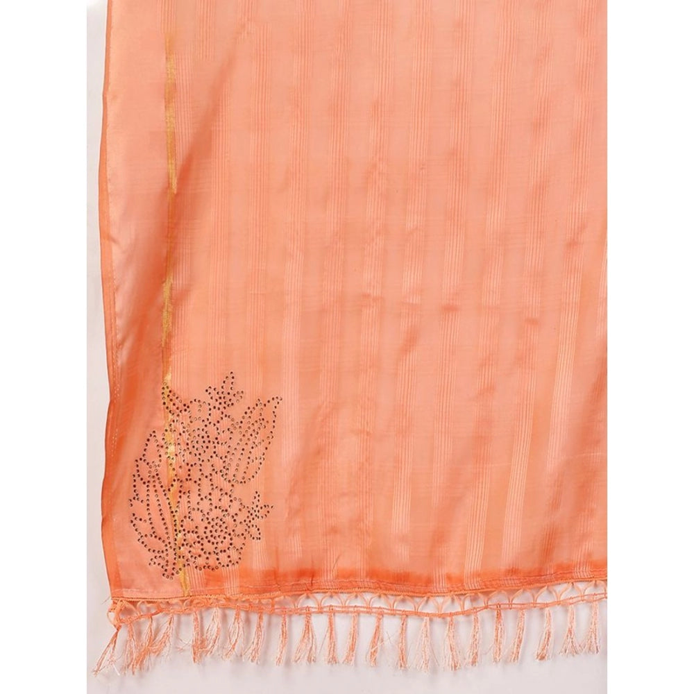 Amfyn Women's Chiffon Fabric Line Saree With Unstitched Blouse (Peach, 5-6 Mtrs)