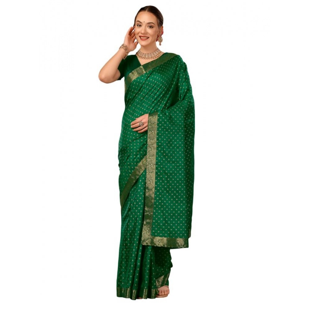 Amfyn Women's Vichitra Bandhini Saree With Unstitched Blouse (Green, 5-6 Mtrs)