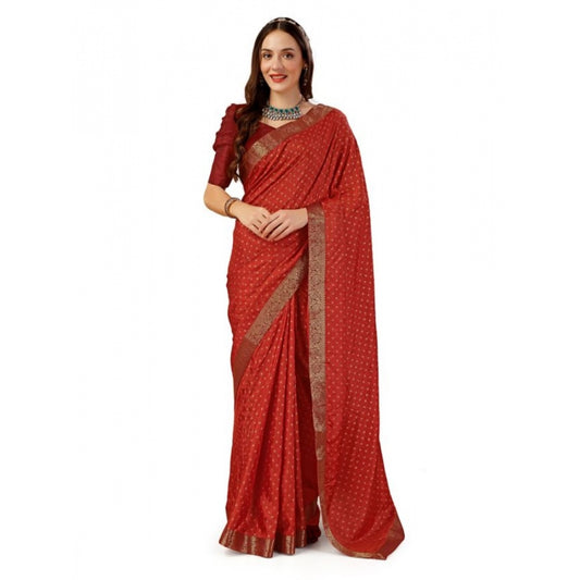 Amfyn Women's Vichitra Bandhini Saree With Unstitched Blouse (Maroon, 5-6 Mtrs)