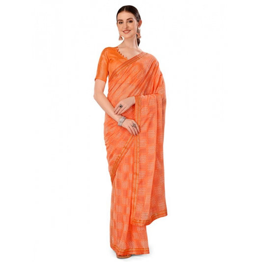 Amfyn Women's Zomto Checked Saree With Unstitched Blouse (Peach, 5-6 Mtrs)