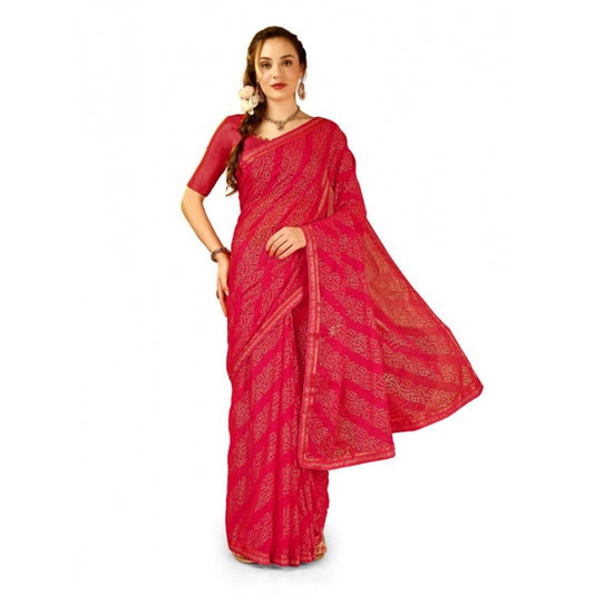 Amfyn Women's Zomto Bandhini Saree With Unstitched Blouse (Pink, 5-6 Mtrs)