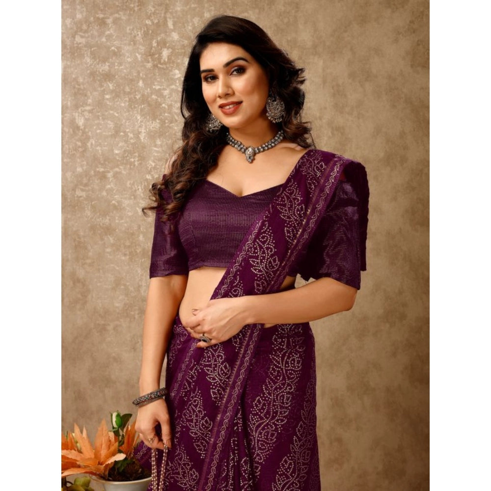 Amfyn Women's Zomto Bandhini Saree With Unstitched Blouse (Wine, 5-6 Mtrs)