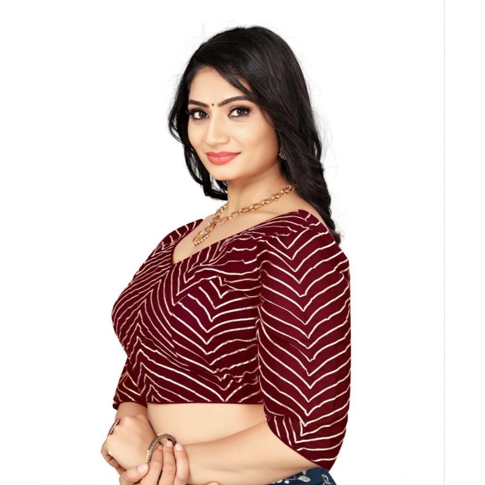 Amfyn Women's Georgette Embroidery Readymade Blouse (Maroon, Size: Free Size)