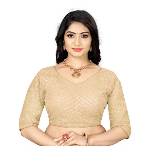 Amfyn Women's Georgette Embroidery Readymade Blouse (Cream, Size: Free Size)