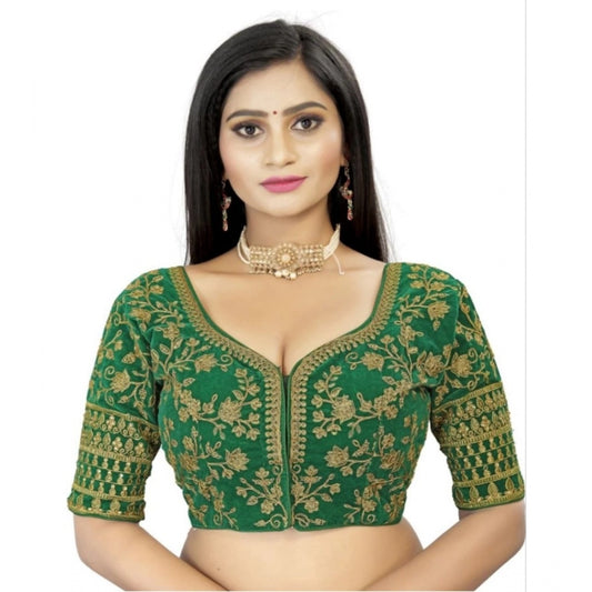 Amfyn Women's Velvet Embroidery Readymade Blouse (Green, Size: Free Size)