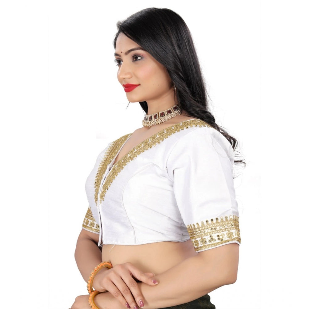 Amfyn Women's Banglory Embroidery Readymade Blouse (White, Size: Free Size)