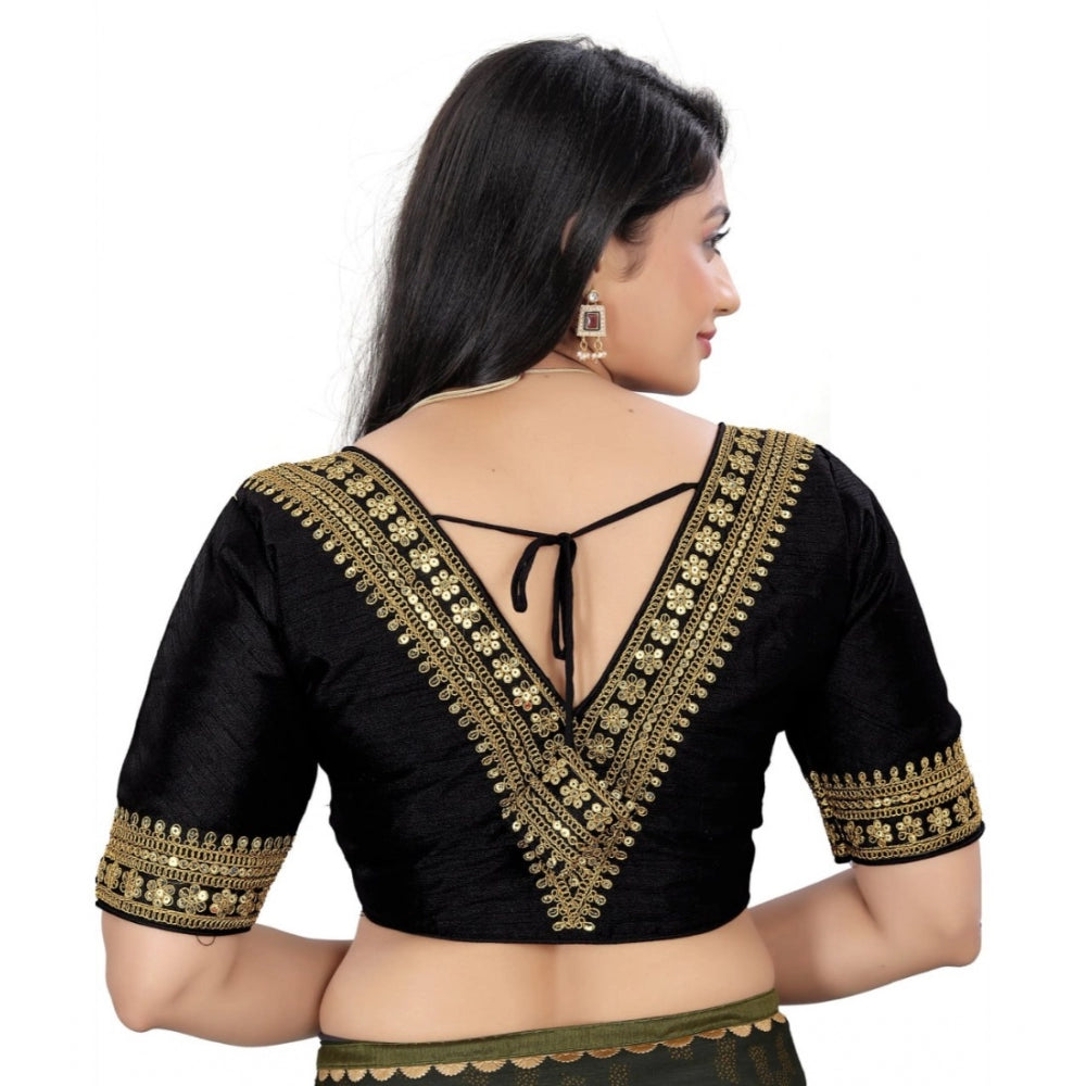 Amfyn Women's Banglory Embroidery Readymade Blouse (Black, Size: Free Size)