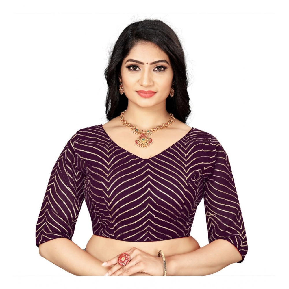 Amfyn Women's Georgette Embroidery Readymade Blouse (Purple, Size: Free Size)