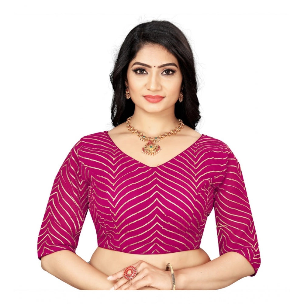 Amfyn Women's Georgette Embroidery Readymade Blouse (Pink, Size: Free Size)