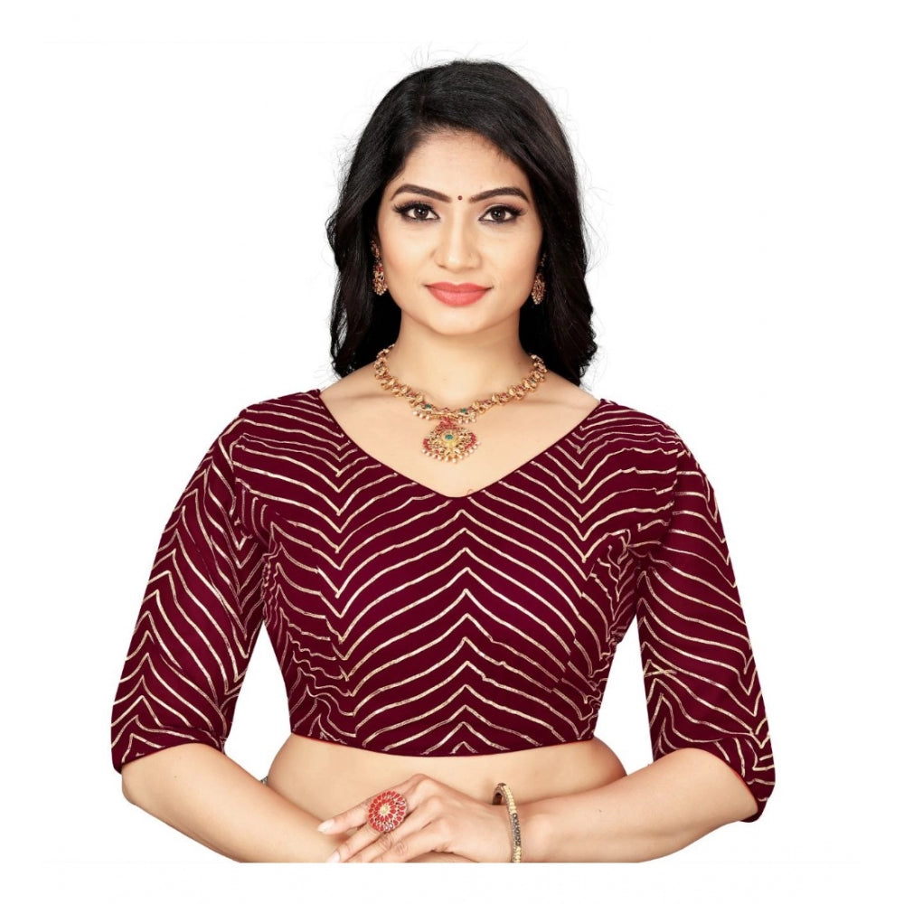 Amfyn Women's Georgette Embroidery Readymade Blouse (Maroon, Size: Free Size)