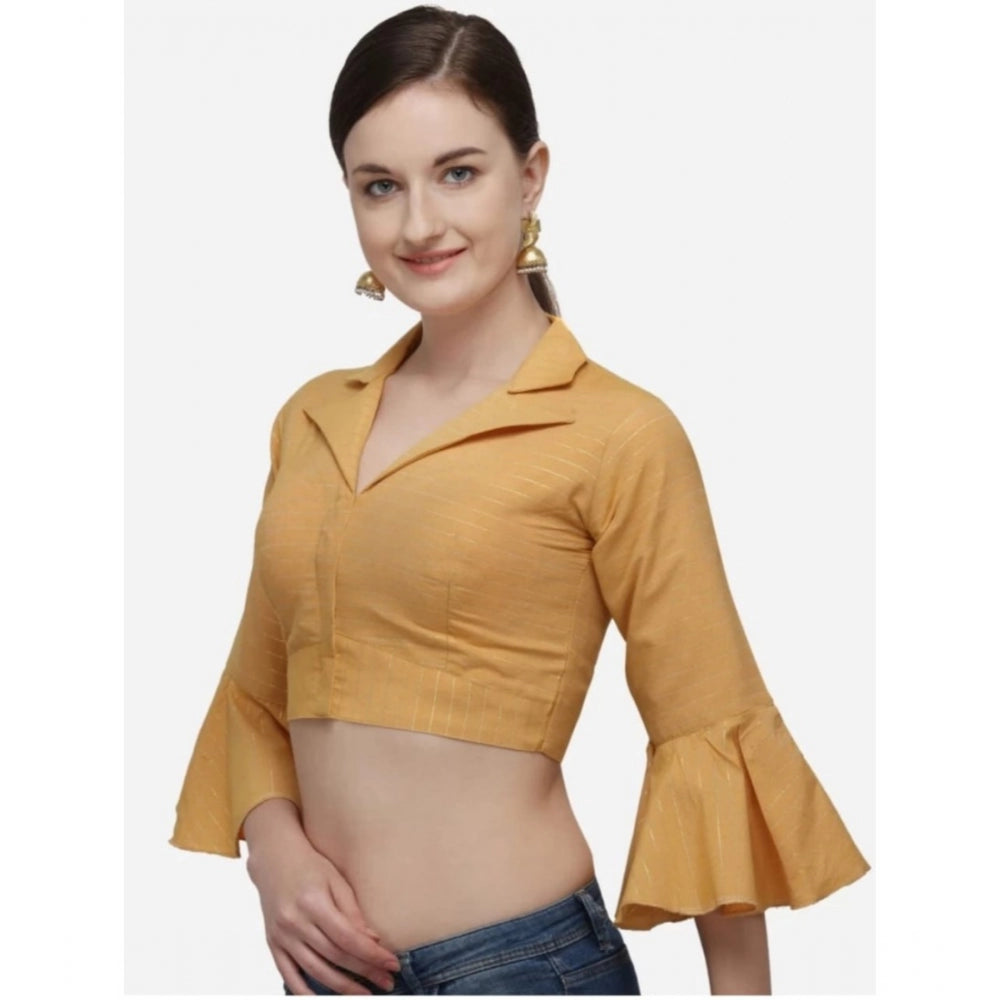 Amfyn Women's Cotton Striped Readymade Blouse (Mustard, Size: Free Size)