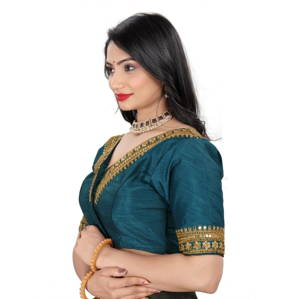 Amfyn Women's Banglory Embroidery Readymade Blouse (Teal, Size: Free Size)