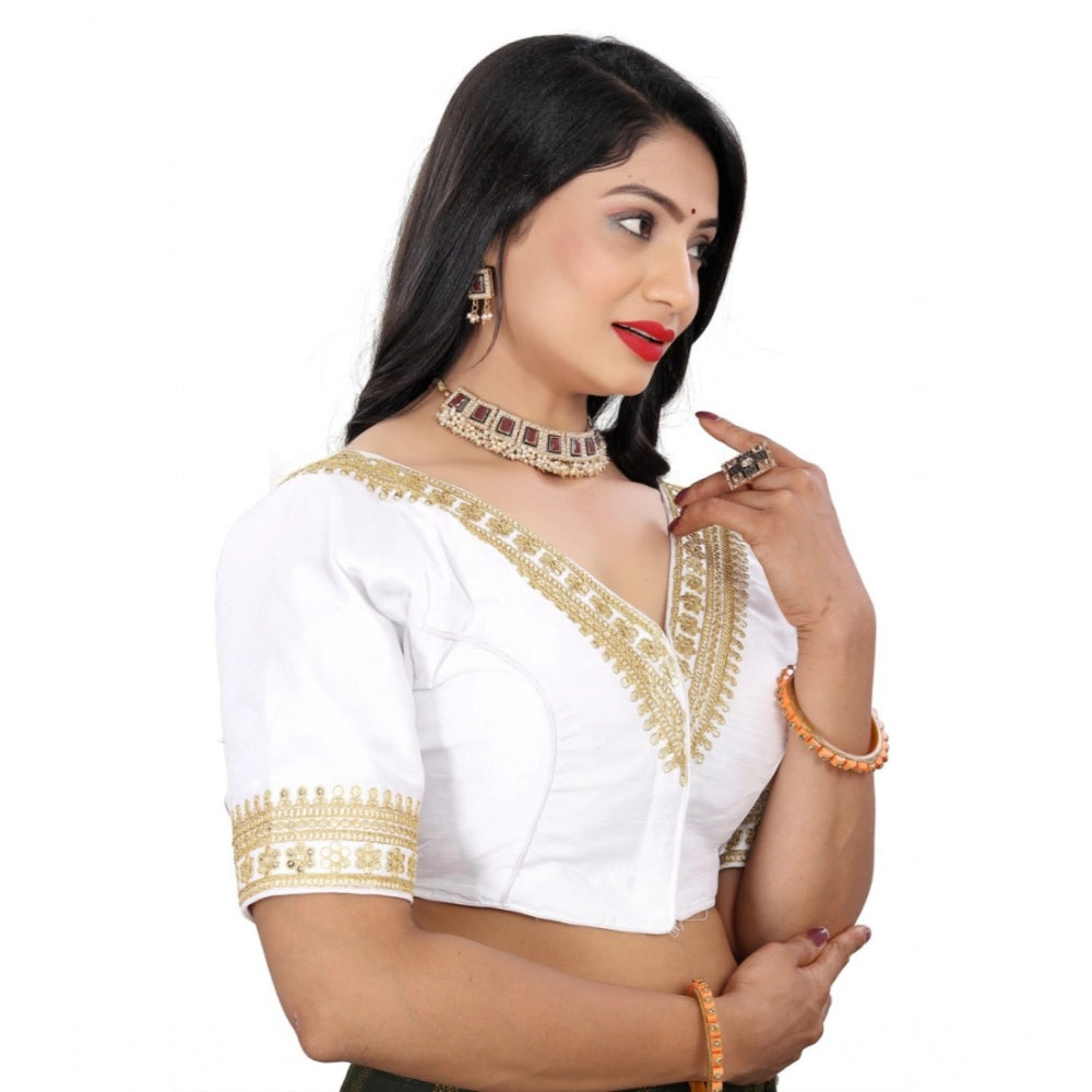 Amfyn Women's Banglory Embroidery Readymade Blouse (White, Size: Free Size)