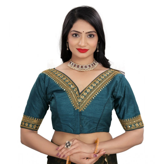 Amfyn Women's Banglory Embroidery Readymade Blouse (Teal, Size: Free Size)