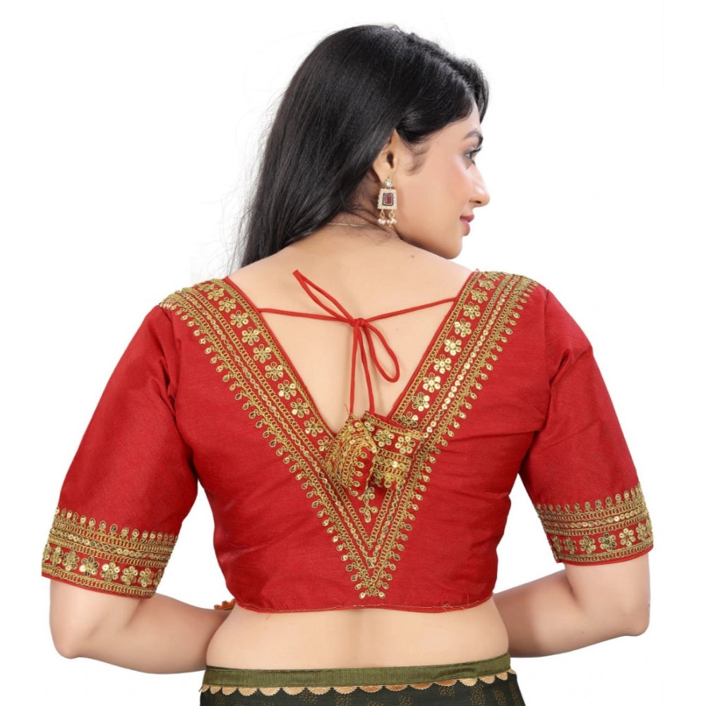 Amfyn Women's Banglory Embroidery Readymade Blouse (Red, Size: Free Size)