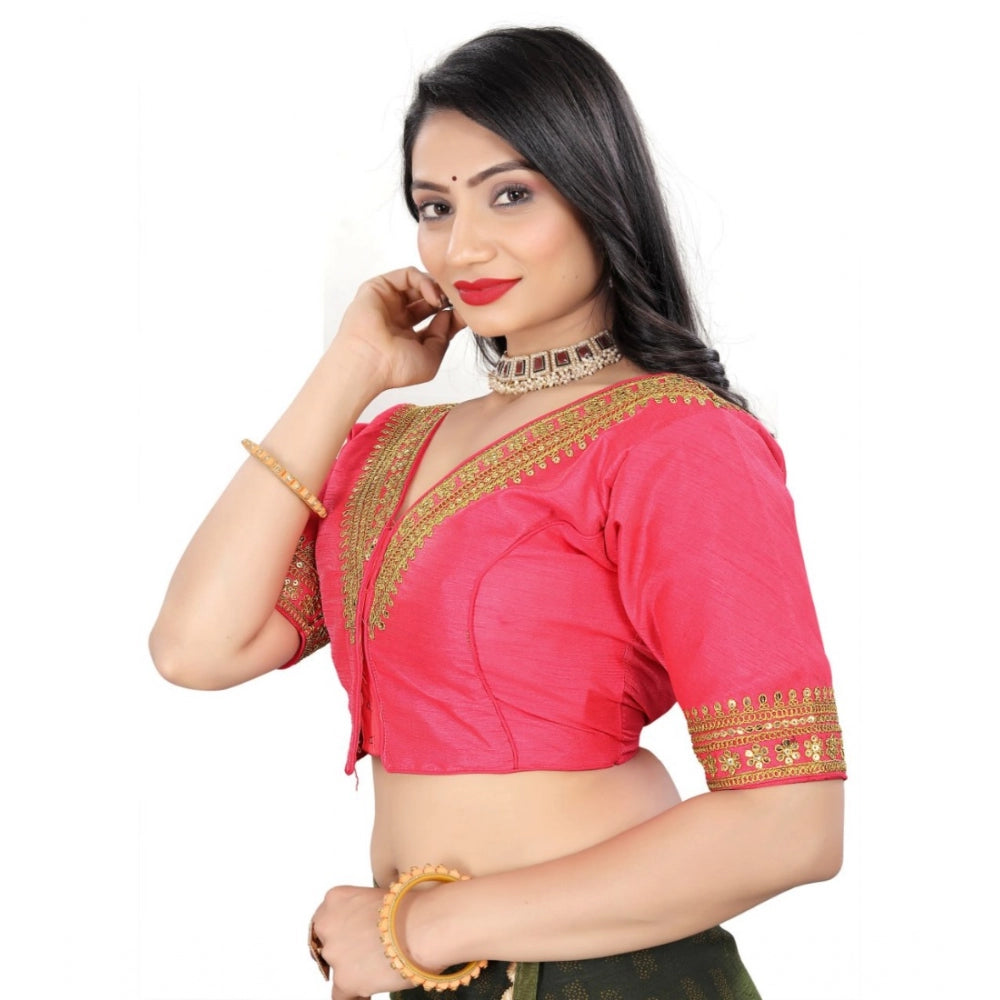 Amfyn Women's Banglory Embroidery Readymade Blouse (Pink, Size: Free Size)