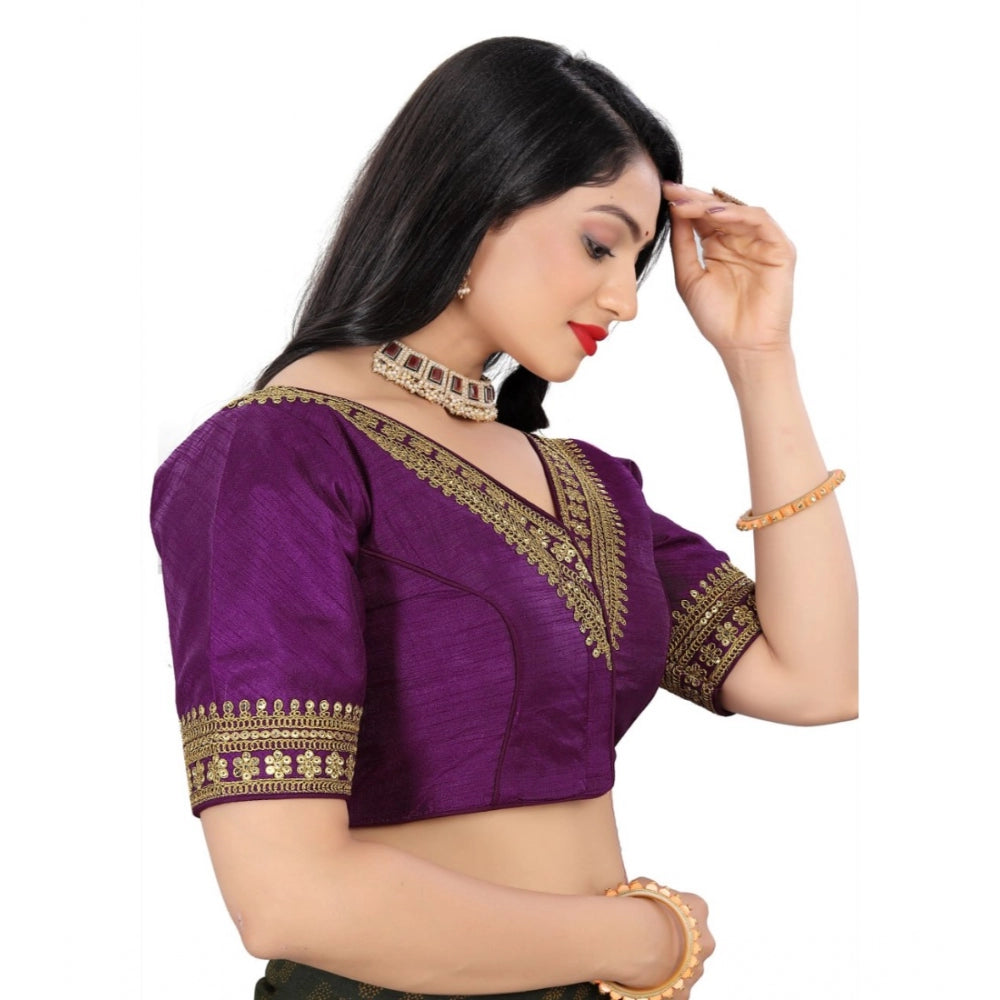 Amfyn Women's Banglory Embroidery Readymade Blouse (Magenta, Size: Free Size)