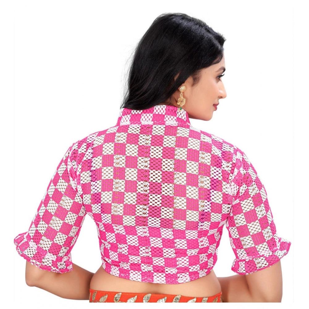 Amfyn Women's Cotton Blend Checks Readymade Blouse (Pink, Size: Free Size)