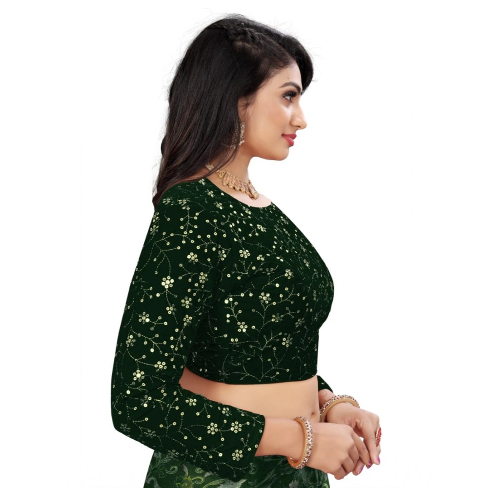 Amfyn Women's Velvet Embroidery Readymade Blouse (Green, Size: Free Size)