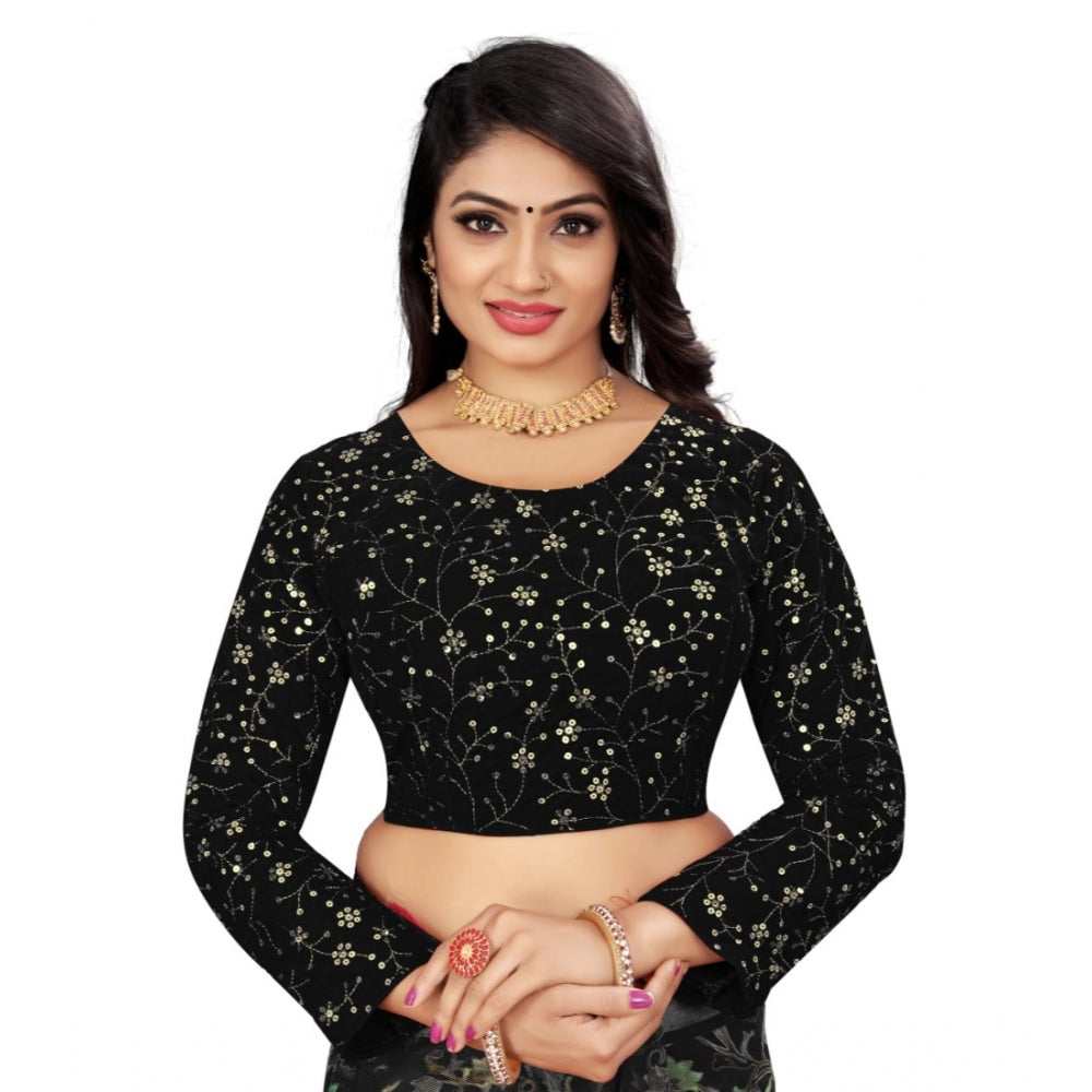 Amfyn Women's Velvet Embroidery Readymade Blouse (Black, Size: Free Size)