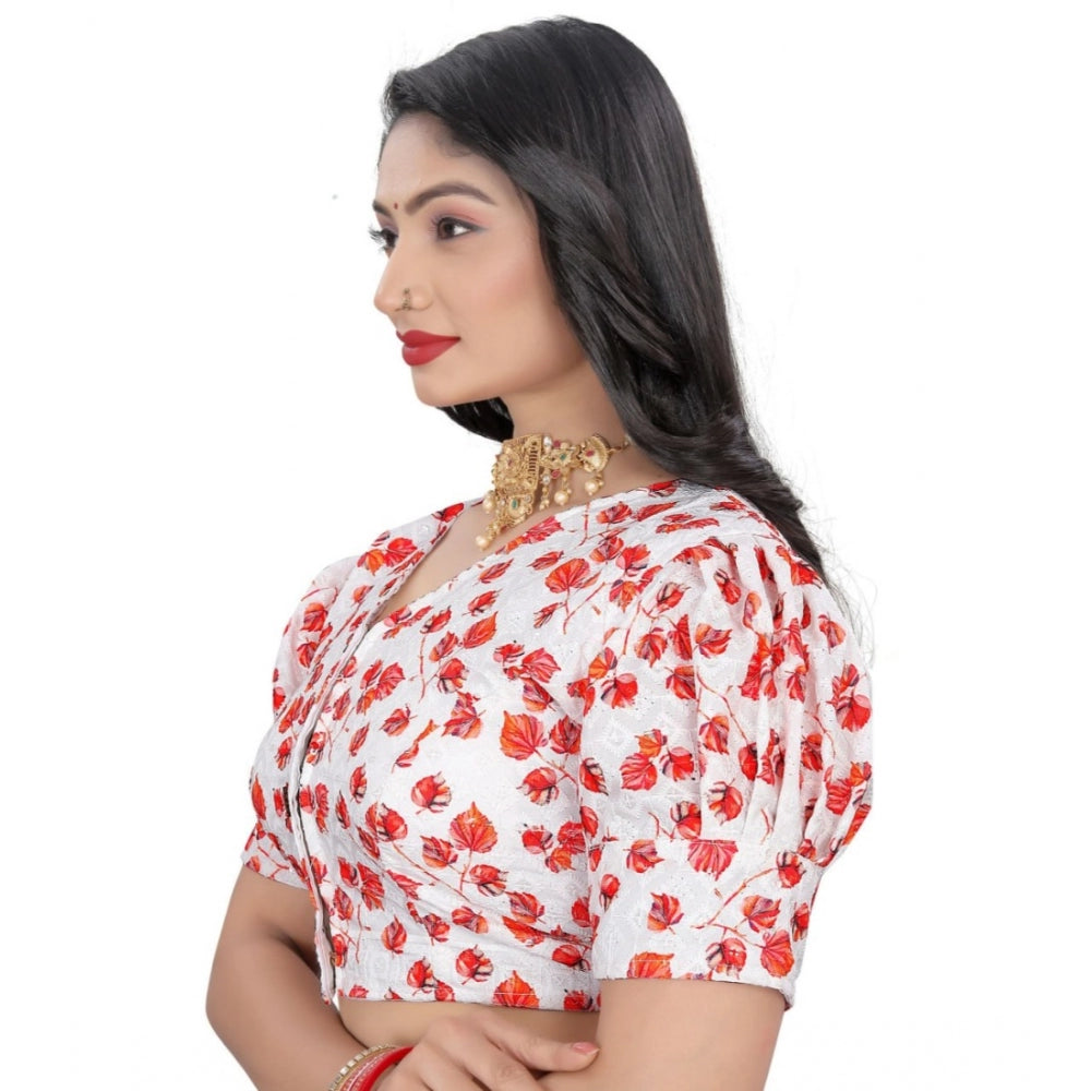 Amfyn Women's Cotton Blend Floral Readymade Blouse (Red, Size: Free Size)