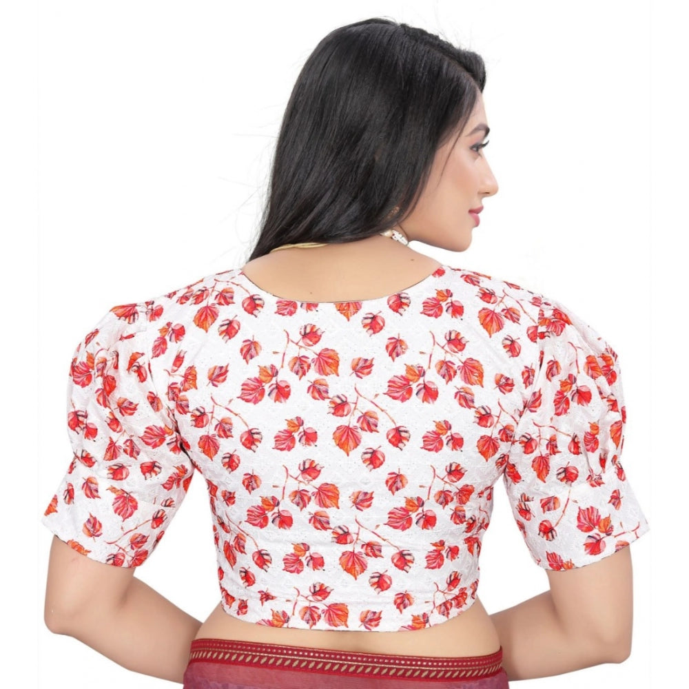 Amfyn Women's Cotton Blend Floral Readymade Blouse (Red, Size: Free Size)