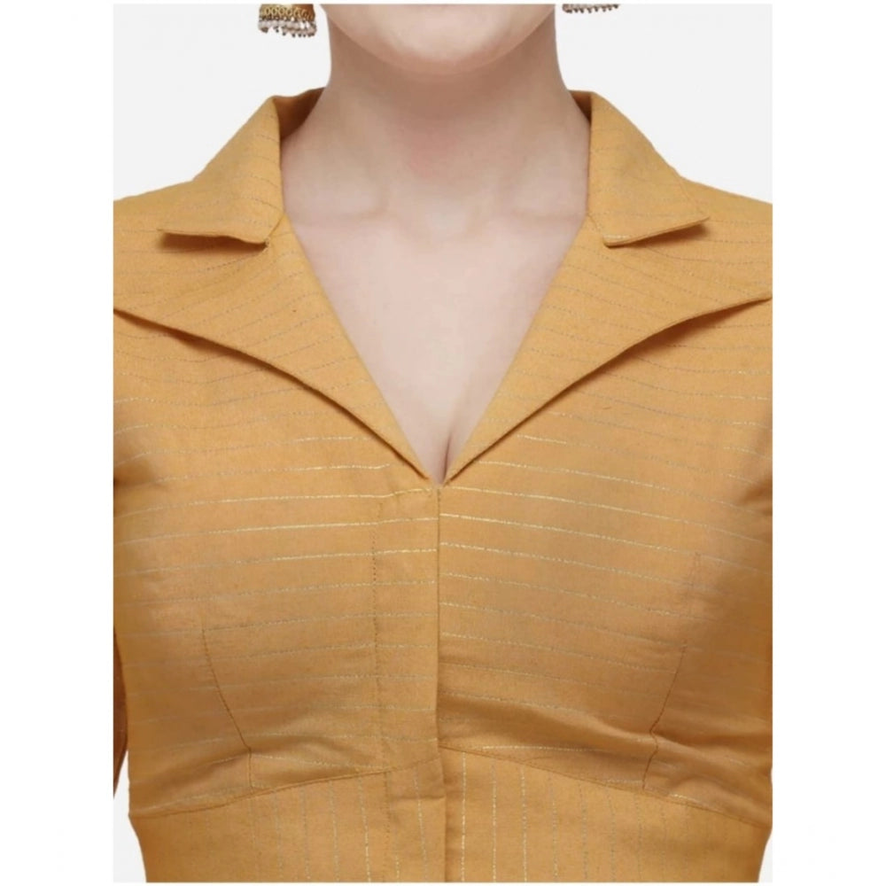 Amfyn Women's Cotton Striped Readymade Blouse (Mustard, Size: Free Size)