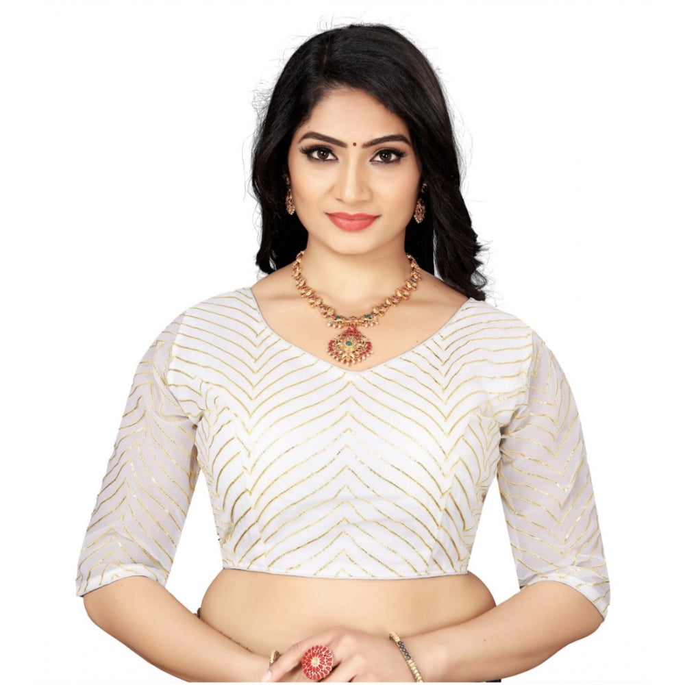 Amfyn Women's Georgette Embroidery Readymade Blouse (White, Size: Free Size)