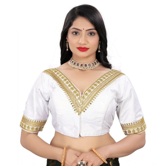 Amfyn Women's Banglory Embroidery Readymade Blouse (White, Size: Free Size)