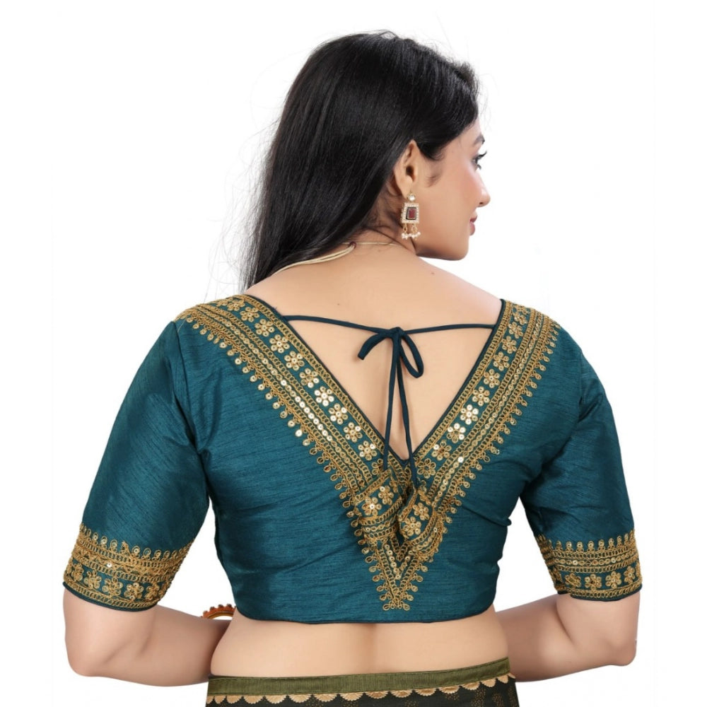 Amfyn Women's Banglory Embroidery Readymade Blouse (Teal, Size: Free Size)