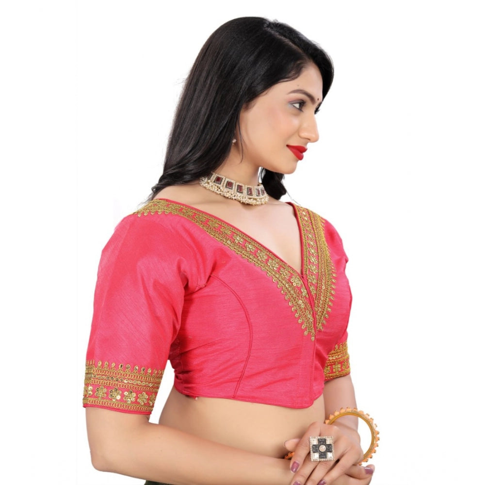 Amfyn Women's Banglory Embroidery Readymade Blouse (Pink, Size: Free Size)