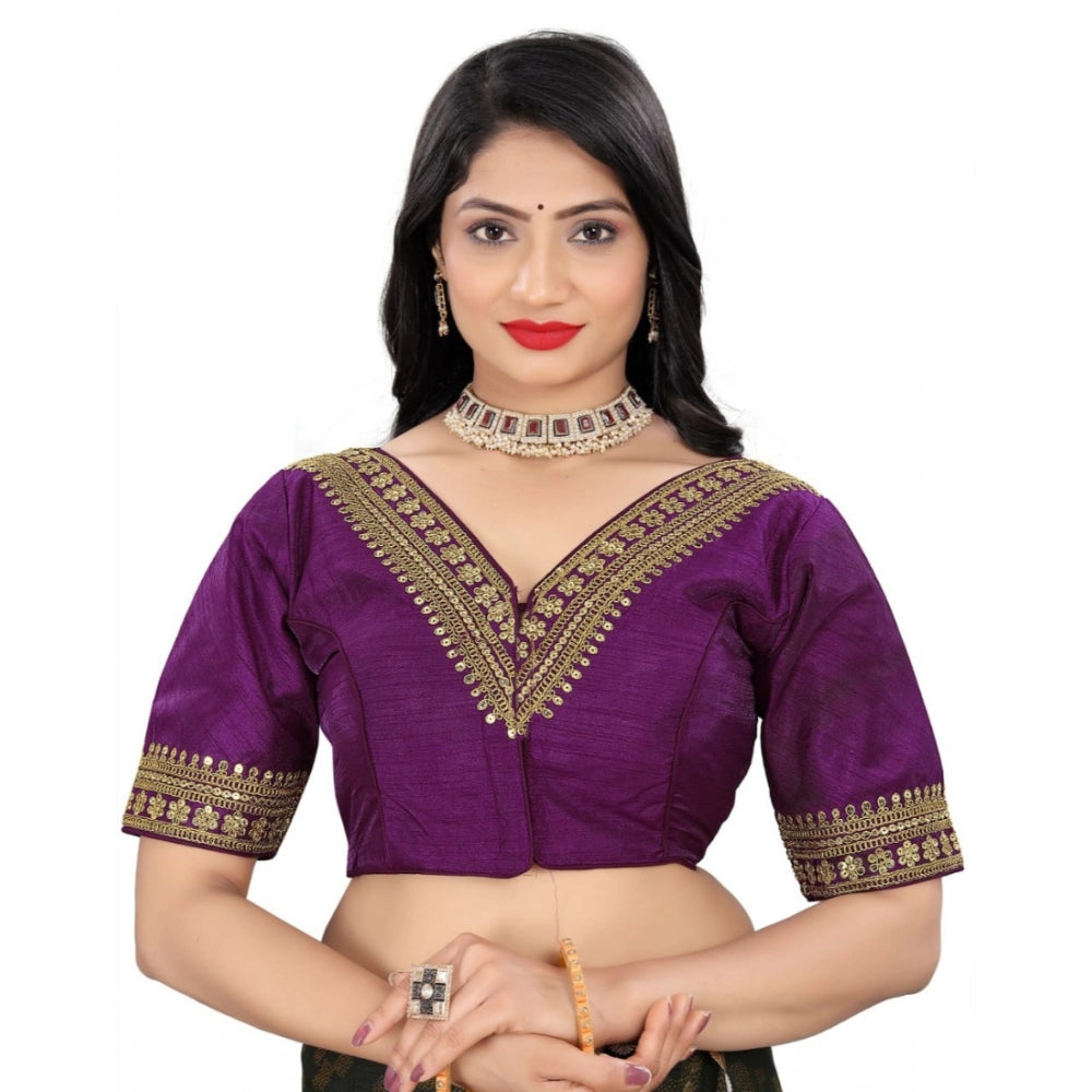 Amfyn Women's Banglory Embroidery Readymade Blouse (Magenta, Size: Free Size)