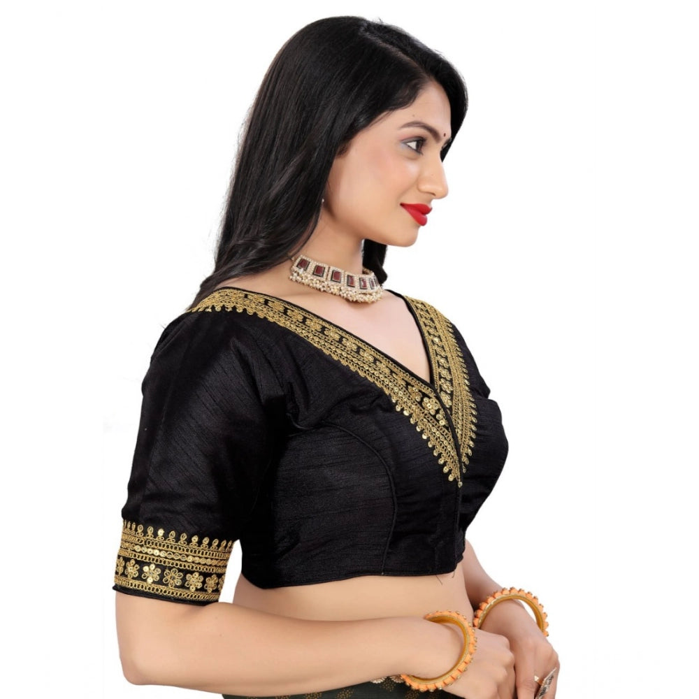 Amfyn Women's Banglory Embroidery Readymade Blouse (Black, Size: Free Size)